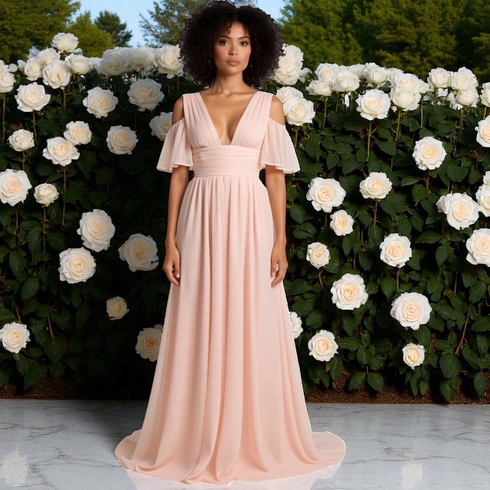 Prom French Connection soft peach Drape open Shoulder Dress